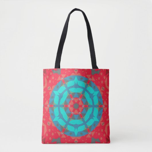 Retro Mandala Blume Rot und Blau Tasche (Vorderseite)