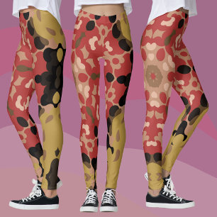 Retro Mandala Blume Rot und Braun Leggings