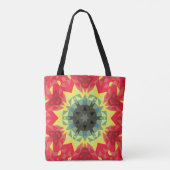 Retro Mandala Blume Rot und Gelb Tasche (Rückseite)