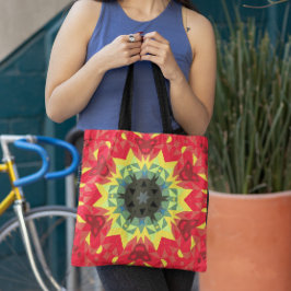 Retro Mandala Blume Rot und Gelb Tasche