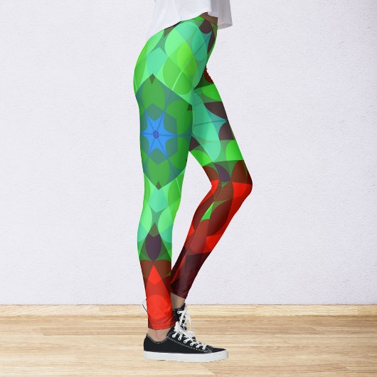 Retro Mandala Blume rot und grün Leggings