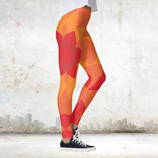 Retro Mandala Blume Rot und Orange Leggings