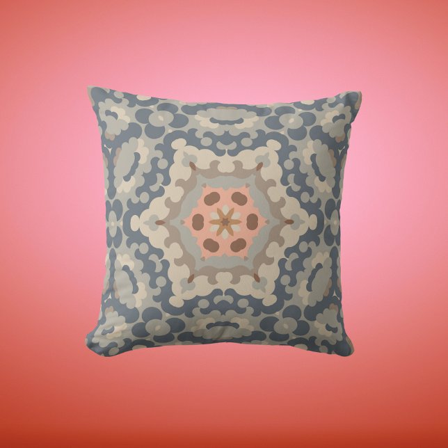 Retro Mandala Blume Tan Blue und Orange Kissen (Von Creator hochgeladen)