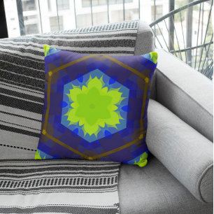 Retro-Mandala-Blumen-Tasche in Grün und Blau Kissen