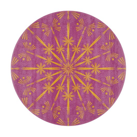 Retro Mandala Boysenberry Glass Cutting Board Schneidebrett (Vorderseite)