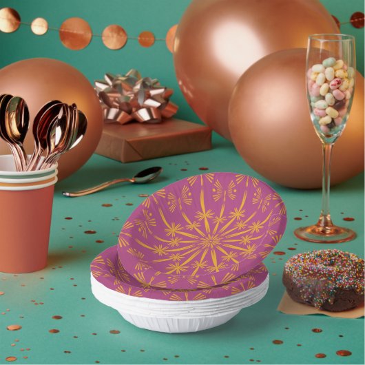 Retro Mandala Boysenberry Paper Bowls Pappteller (Multi)