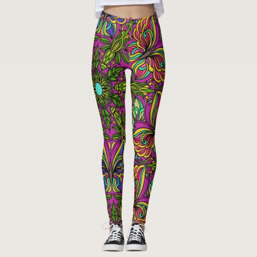 Retro Mandala Design, Neon Colors Leggings (Vorderseite)