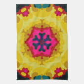 Retro Mandala Gelb Blau und Rosa Geschirrtuch (Vertikal)