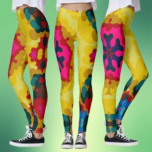 Retro Mandala Gelb Blau und Rosa Leggings