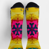 Retro Mandala Gelb Blau und Rosa Socken (Oben)