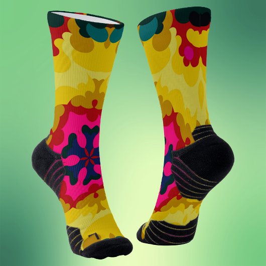 Retro Mandala Gelb Blau und Rosa Socken