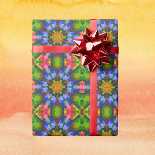 Retro Mandala Green Blue und Pink Geschenkpapier