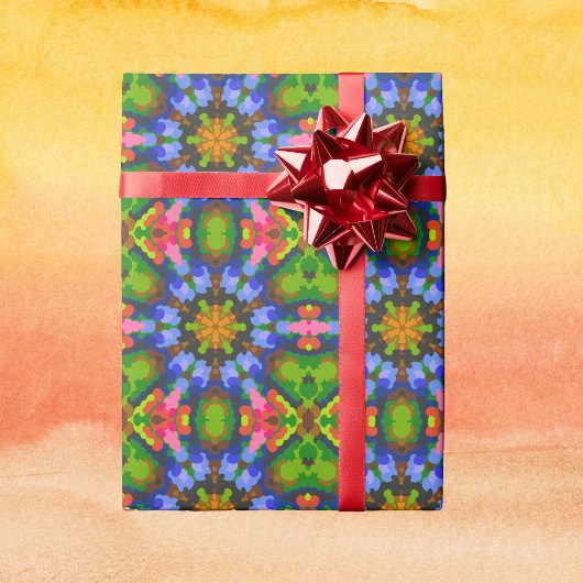 Retro Mandala Green Blue und Pink Geschenkpapier