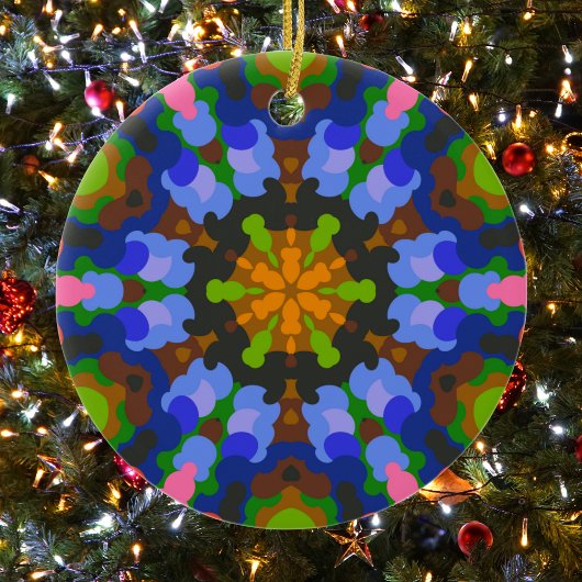Retro Mandala Green Blue und Pink Keramik Ornament