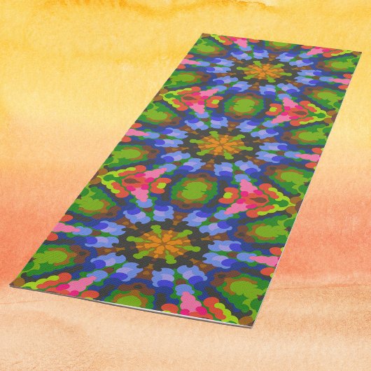 Retro Mandala Green Blue und Pink Yogamatte