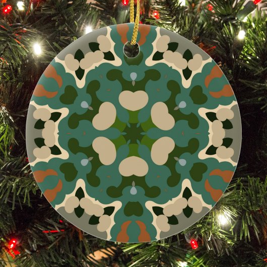 Retro Mandala Green Brown und Orange Keramik Ornament