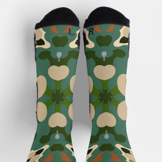 Retro Mandala Green Brown und Orange Socken (Oben)