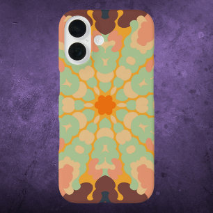 Retro Mandala Green Orange und Gelb iPhone 16 Hülle