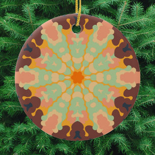 Retro Mandala Green Orange und Gelb Keramik Ornament