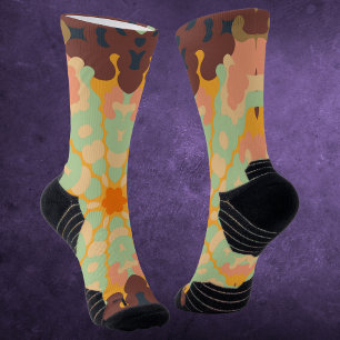 Retro Mandala Green Orange und Gelb Socken