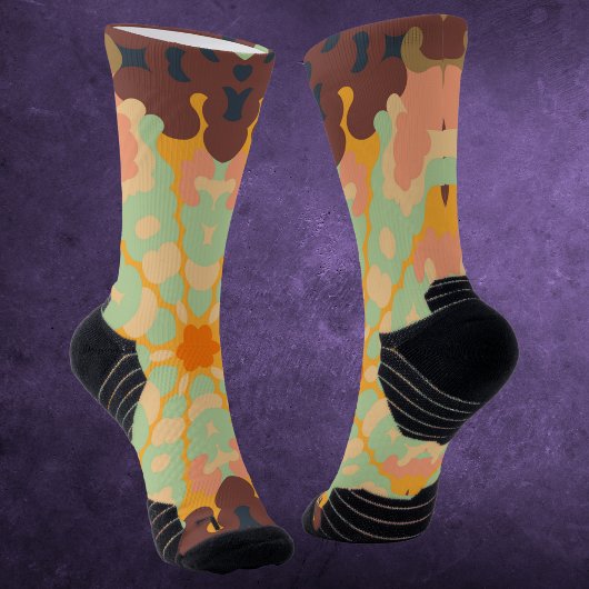 Retro Mandala Green Orange und Gelb Socken