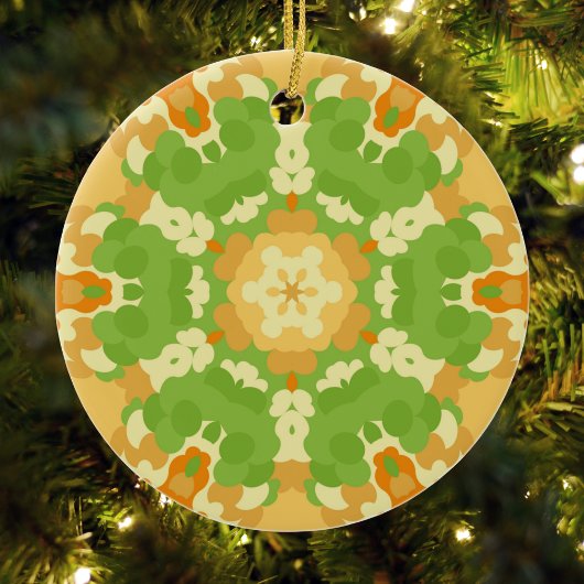 Retro Mandala Green und Orange Keramik Ornament