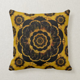 Retro Mandala-Hippie-Kissen - schwarzer Goldsenf Kissen