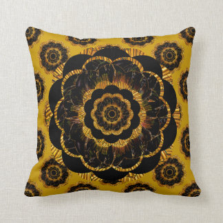 Retro Mandala-Hippie-Kissen - schwarzer Goldsenf Kissen