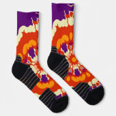 Retro Mandala Lila Red und Orange Socken (Rechts)