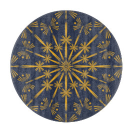 Retro Mandala Midnight Glass Cutting Board Schneidebrett