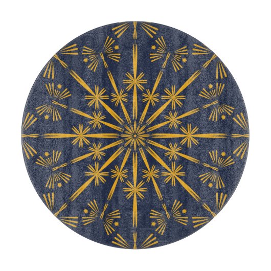 Retro Mandala Midnight Glass Cutting Board Schneidebrett (Vorderseite)
