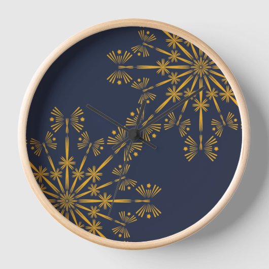 Retro Mandala Midnight Wood Gerahmte Uhr (Vorderseite)