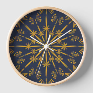 Retro Mandala Midnight Wood Gerahmte Uhr