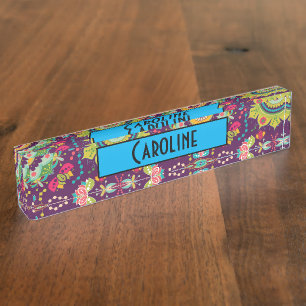 Retro-Mandala-Muster Namensplakette