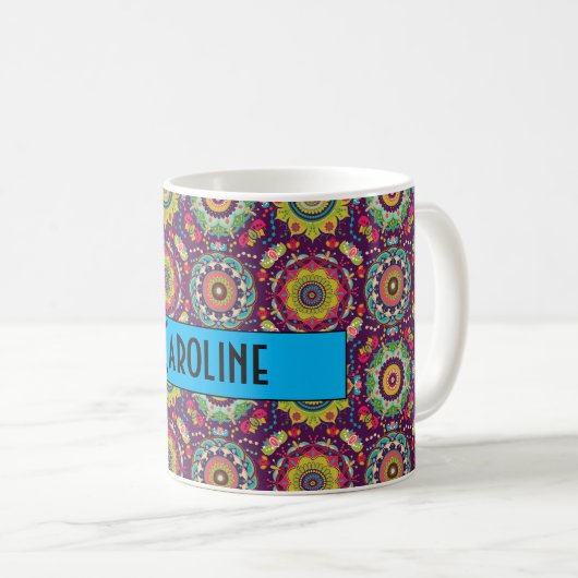 Retro Mandala Muster Personalisiert Kaffeetasse (VorderseiteRechts)