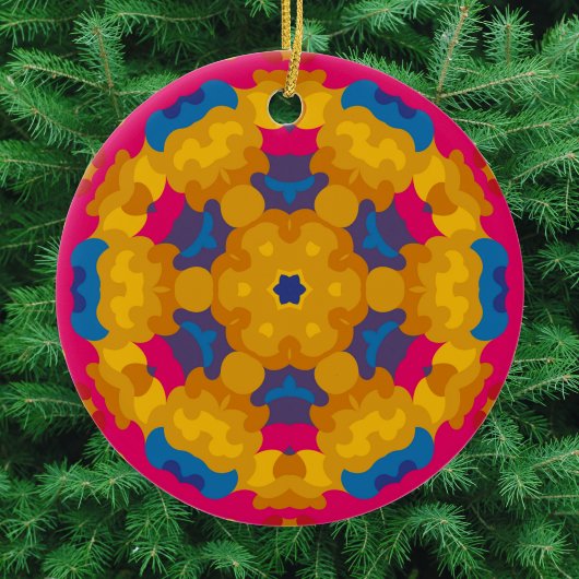 Retro Mandala Orange Blue und Pink Keramik Ornament