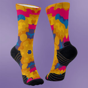 Retro Mandala Orange Blue und Pink Socken