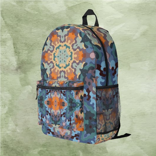Retro Mandala Orange Blue und Yellow Bedruckter Rucksack