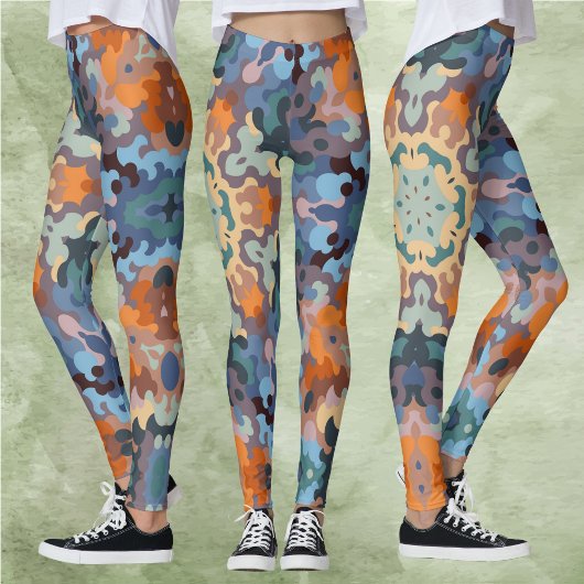 Retro Mandala Orange Blue und Yellow Leggings