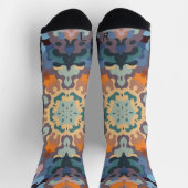 Retro Mandala Orange Blue und Yellow Socken (Oben)
