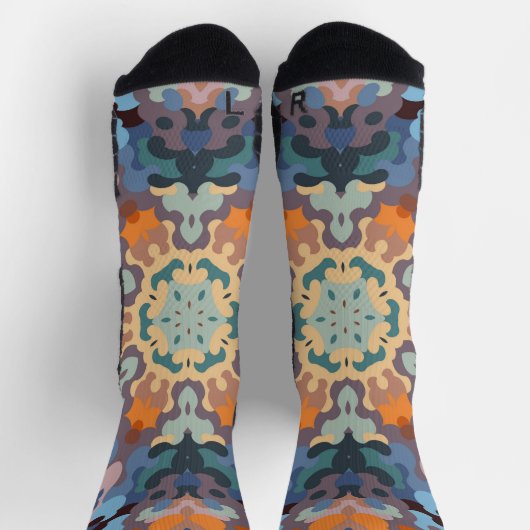 Retro Mandala Orange Blue und Yellow Socken (Oben)