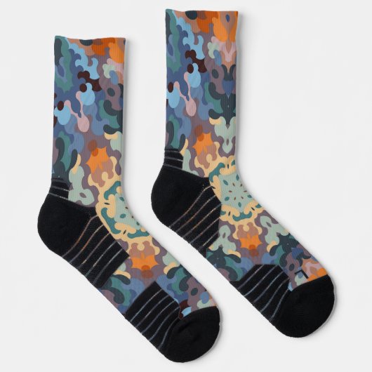 Retro Mandala Orange Blue und Yellow Socken (Rechts)