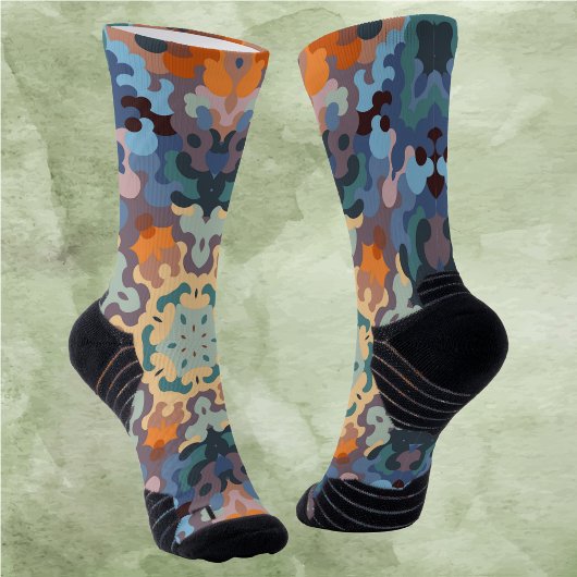 Retro Mandala Orange Blue und Yellow Socken