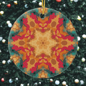Retro Mandala Orange Gelb und Blau Keramik Ornament