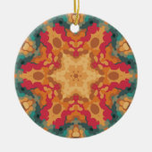 Retro Mandala Orange Gelb und Blau Keramik Ornament (Vorne)