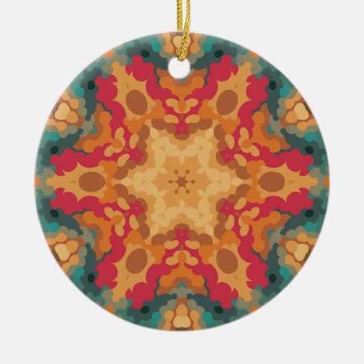 Retro Mandala Orange Gelb und Blau Keramik Ornament (Vorne)