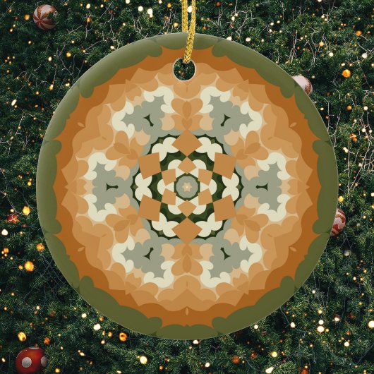 Retro Mandala Orange Green und White Keramik Ornament