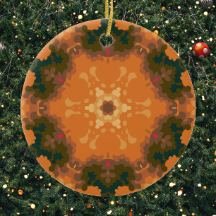 Retro Mandala Orange und Gelb Keramik Ornament