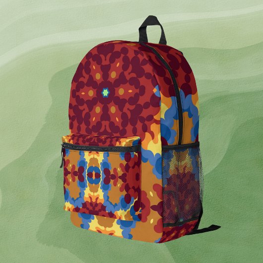 Retro Mandala Red Blue und Yellow Bedruckter Rucksack