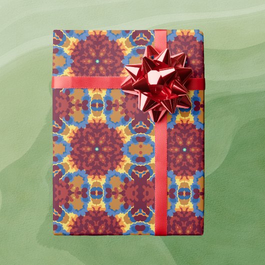 Retro Mandala Red Blue und Yellow Geschenkpapier